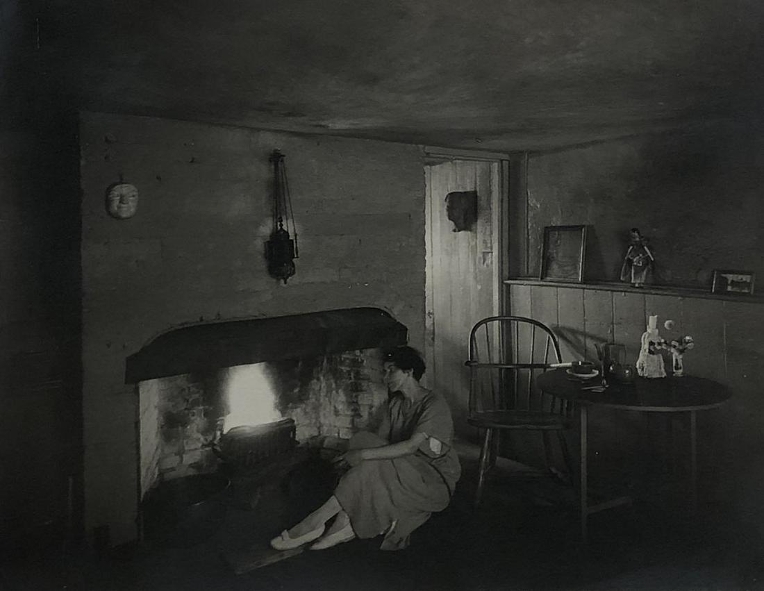 Jessie Tarbox Beals (1870 - 1942): "Med Helter" (Woman sitting by fire); c. 1910; Gelatin Silver Print; 7.5" x 9.75"; Artist Stamp on Verso; Unframed