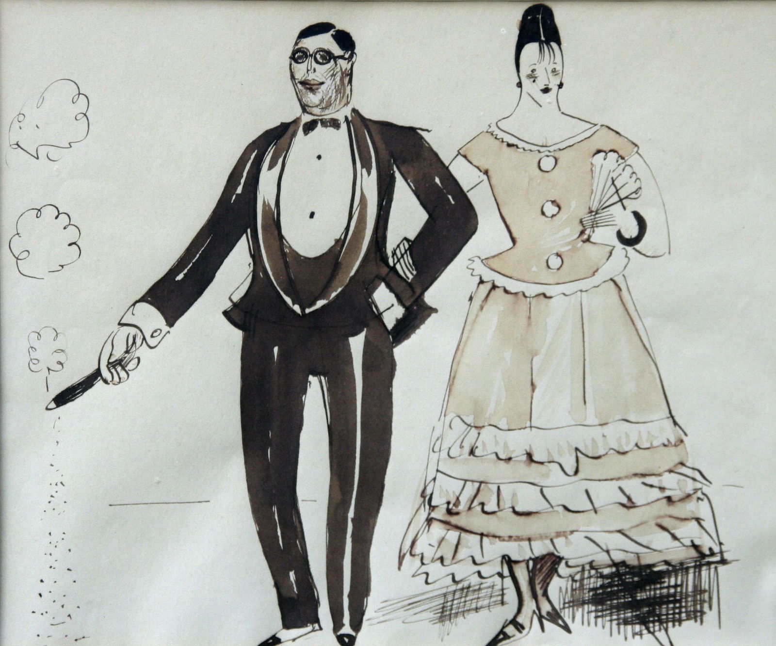 Charles Rosen (1878 - 1950): "Portrait of Eugene and Elsie Speicher"; c. 1940; Ink and Watercolor on Paper; 7.75" x 9.25"; Unsigned; Provenance: from the descendants of Charles Rosen, Woodstock, NY