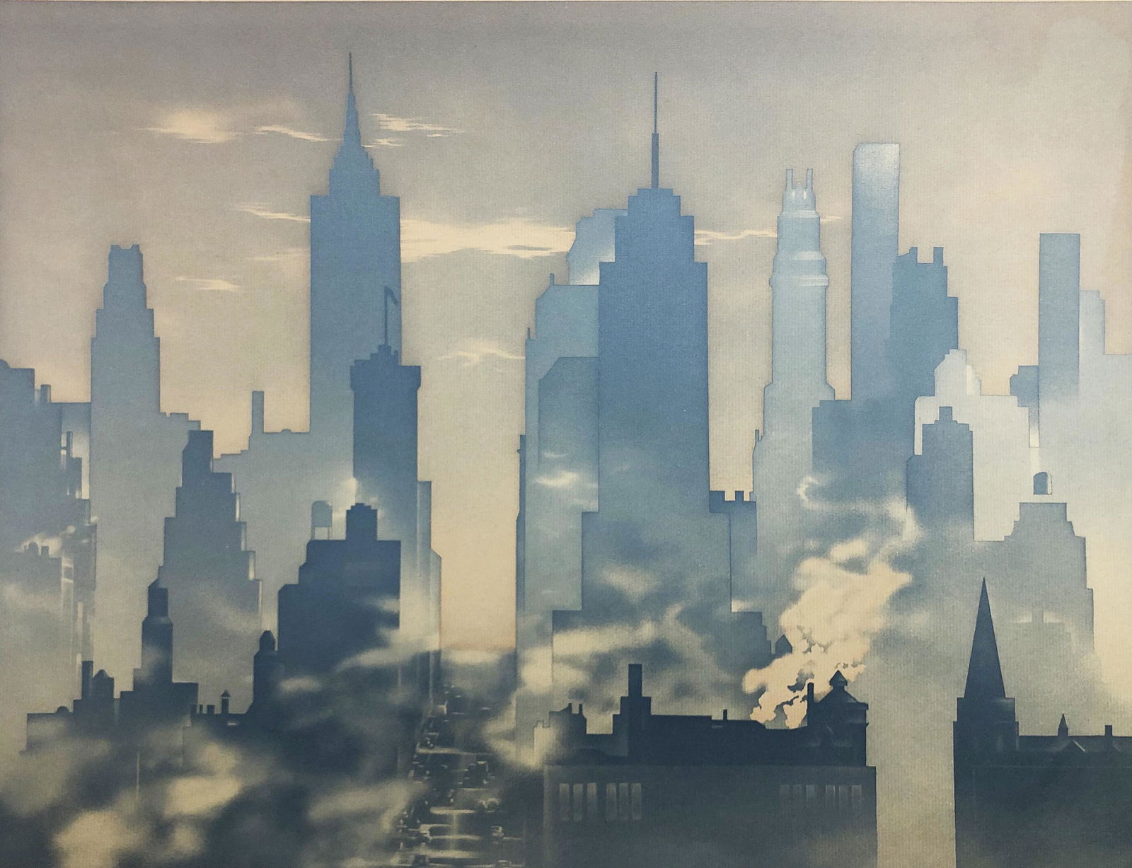 Philippe Lejeune (b. 1951): "New York City Skyline"; c. 1970s; Lithograph Chine Colle; 12.25" x 16"; Signed Lower Right; Unframed
