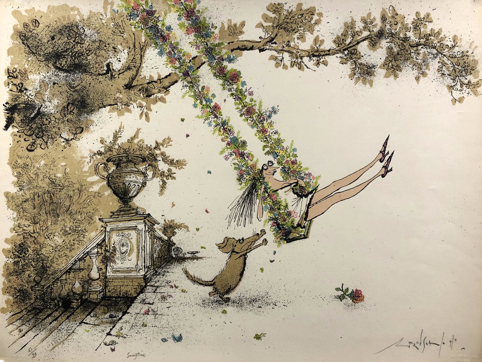 Ronald Searle (1920 - 2011): "Swingtime" Edition 61/99; 1974; Color Lithograph; 19.5" x 25.5"; Signed Lower Right; Unframed