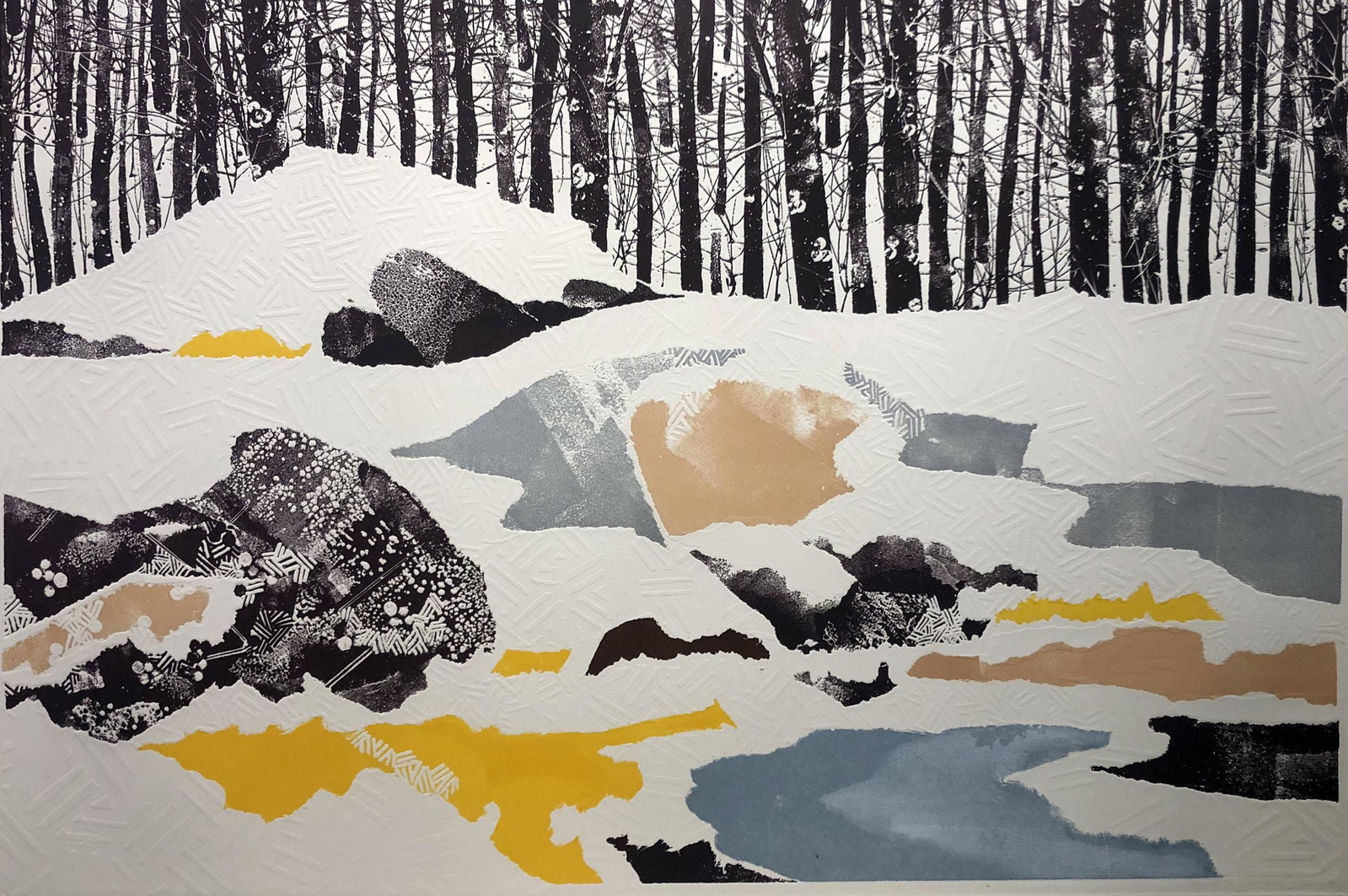 Yasu Eguchi (b. 1938): "Winter Scattering - Edition 29/100"; 1978; Serigraph and Intaglio; 23.25" x 34.75"; Signed Lower Right; Unframed