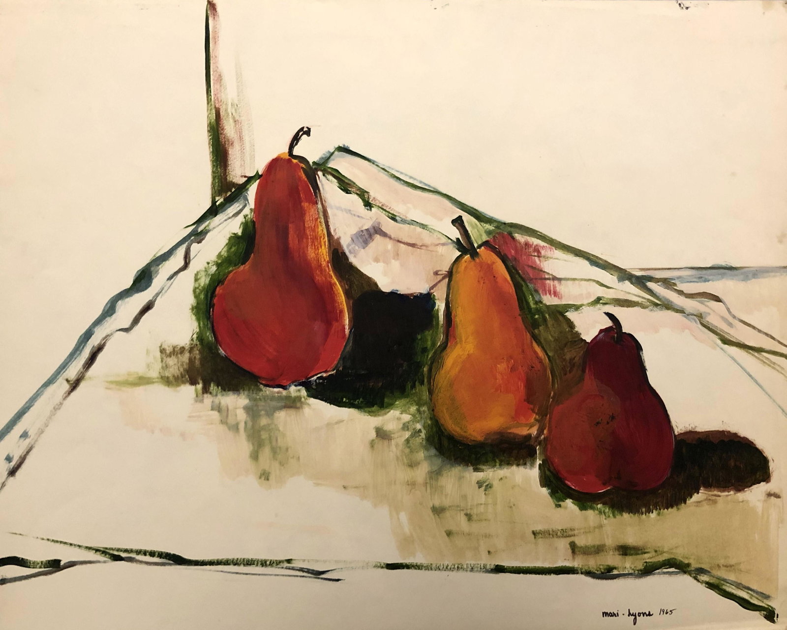 Mari Lyons: "Vintage Pears"; 1965; Gouache on Paper; 19" x 24"; Signed Lower Right; Unframed