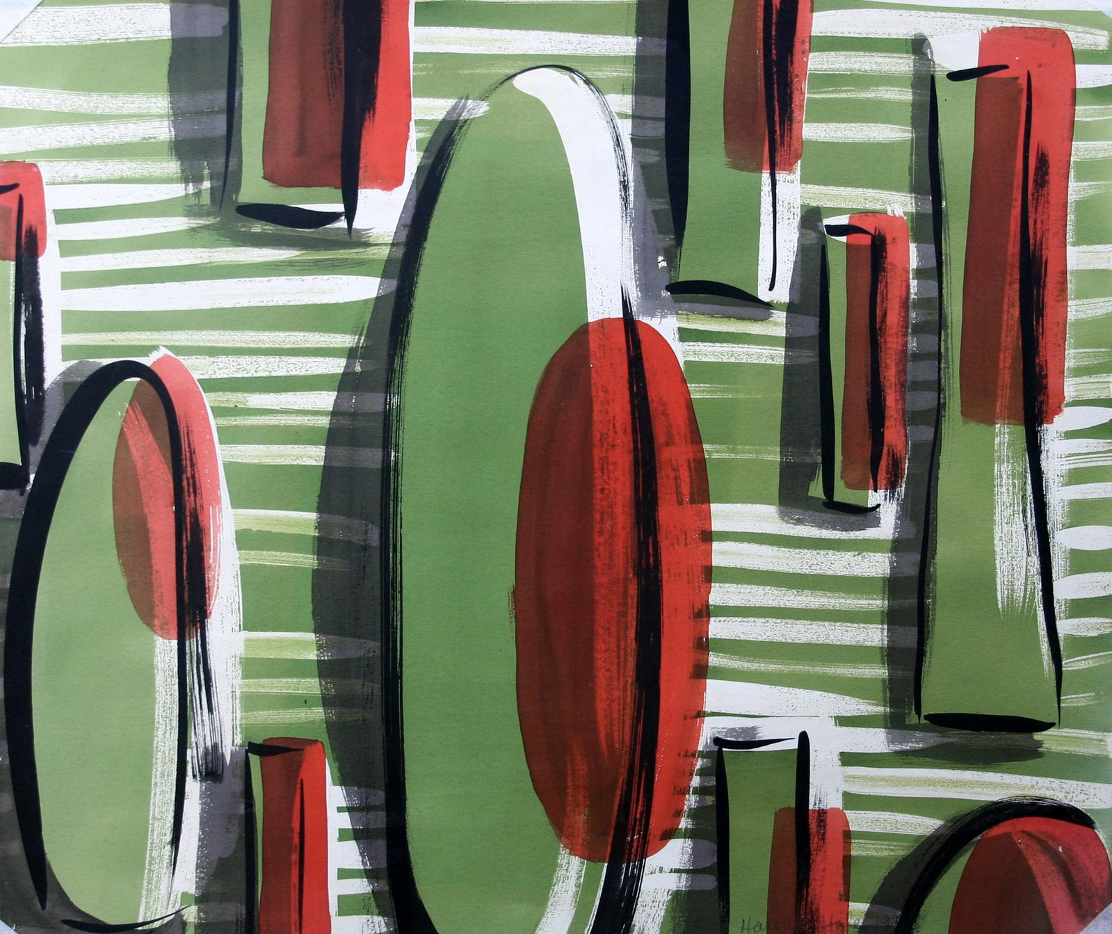 Hannah Hale (20th Century): "Untitled Abstract Design"; 1948; Gouache on Paper; 18" x 21"; Signed Lower Right; Unframed