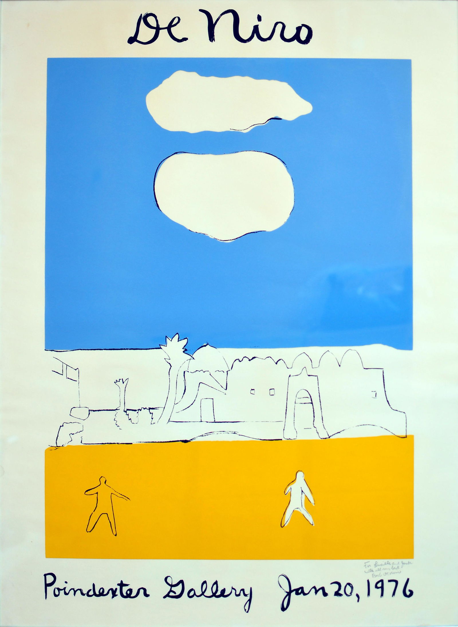 Robert De Niro, Sr. (1922-1993): Poindexter Gallery - January 20, 1976, Exhibition Poster; 1980; Lithograph; 32" x 23"; Unsigned; Framed. Note: inscribed lower right "For Lucille and Jack - With all Best - Bob De Niro".