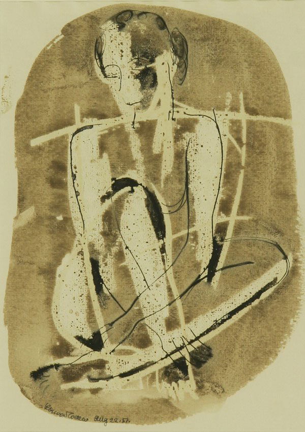 Konrad Cramer: Name: Konrad Cramer Artist Date: 1888-1963 Title: Untitled (Nude) Date of piece: 1957 Medium: watercolor and ink Edition: Signature: lower left Size: 10.5 x 7.25 Framed: Yes Note: