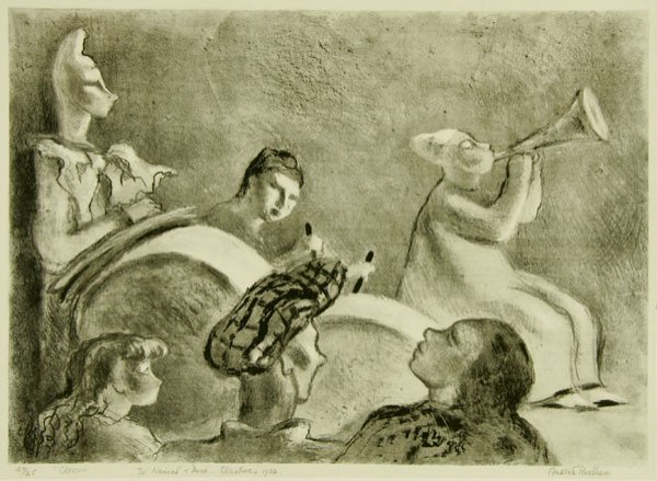 Andree Ruellan: Name: Andree Ruellan Artist Date: 1905-2006 Title: Clowns Date of piece: 1932 Medium: lithograph Edition: 24/25 Signature: lower right Size: 13.5 x 9.75 Framed: No Note: Inscribed "To Hannah and Meck.