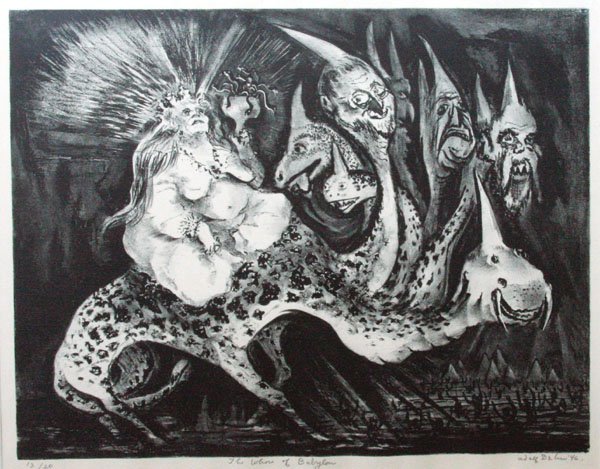 Adolf Dehn: Name: Adolf Dehn Artist Date: 1895-1968 Title: The Whore of Babylon Date of piece: 1946 Medium: lithograph Edition: Signature: lower right Size: 13.5x17 Framed: Yes Note: