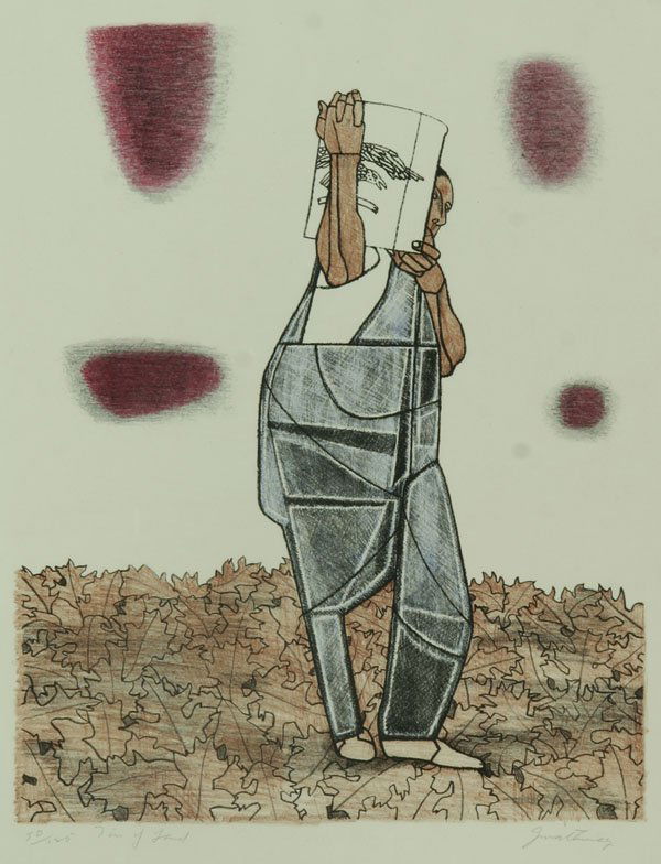 Robert Gwathmey: Name: Robert Gwathmey Artist Date: 1903-1988 Title: Tin of Lard Date of piece: n.d. Medium: lithograph Edition: 50/125 Signature: lower right Size: 25.25 x 19.25 Framed: Yes Note: