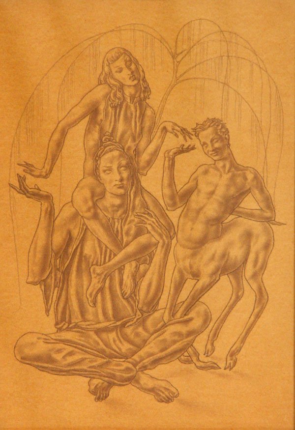 John Fenton: Name: John Fenton Artist Date: 1912-1977 Title: Centaur and Two Women Date of piece: c.1960 Medium: charcoal on paper Edition: Signature: unsigned Size: 12x8.5 Framed: Yes Note:
