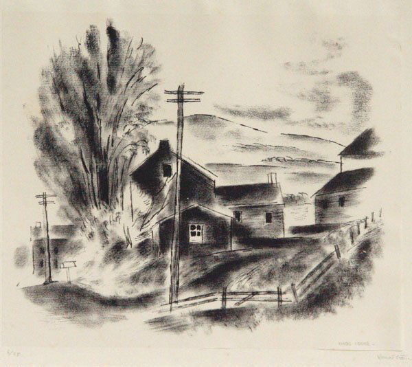 Konrad Cramer: Name: Konrad Cramer Artist Date: 1888-1963 Title: Woodstock Farm Date of piece: c.1930 Medium: lithograph Edition: 6/25 Signature: lower right Size: 9.5x11 Framed: Yes Note: Signed twice