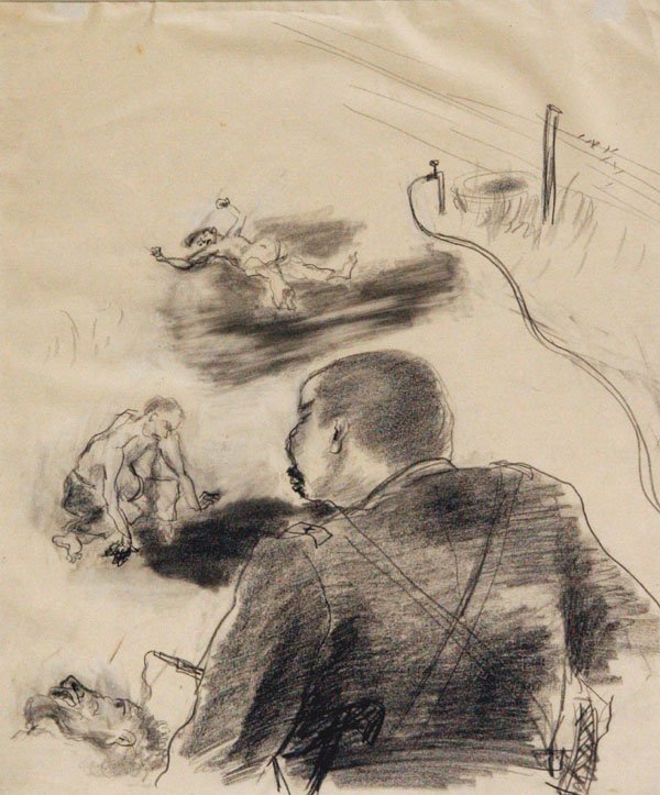 Yasuo Kuniyoshi: Name: Yasuo Kuniyoshi Artist Date: 1889-1953 Title: Untitled - Three Figures Date of piece: 1942 Medium: charcoal on paper Edition: Signature: unsigned Size: 16.5x13.5 Framed: Yes Note: Reserve. 1968 