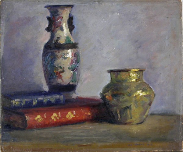 Louis Bouche: Name: Louis Bouche Artist Date: 1896-1969 Title: Still Life with Brass Jug Date of piece:n.d. Medium: oil on board Edition: Signature: Size:15x18 Framed: Yes Note:From artist's estate.