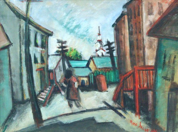 Rose A. Jacobson: Name: Rose A. Jacobson Artist Date: 1891-1987 Title: Backstreet Date of piece: c.1940 Medium: gouache on board Edition: Signature: lower right Size: 17x22 Framed: Yes Note: Born in the Bronx, studied 