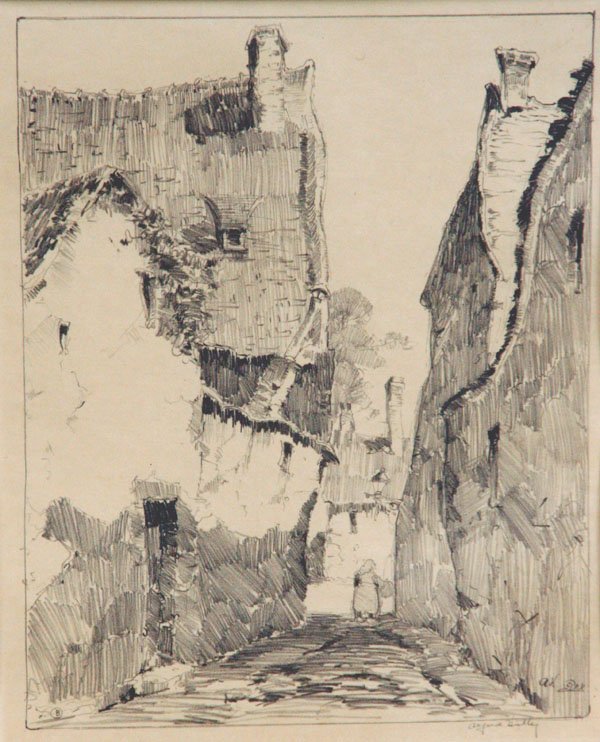Alfred Hutty: Name: Alfred Hutty Artist Date: 1887-1954 Title: Noirmoutier, France Date of piece: c.1915 Medium: lithograph Edition: Signature: lower right Size: 10x8 Framed: Yes Note: