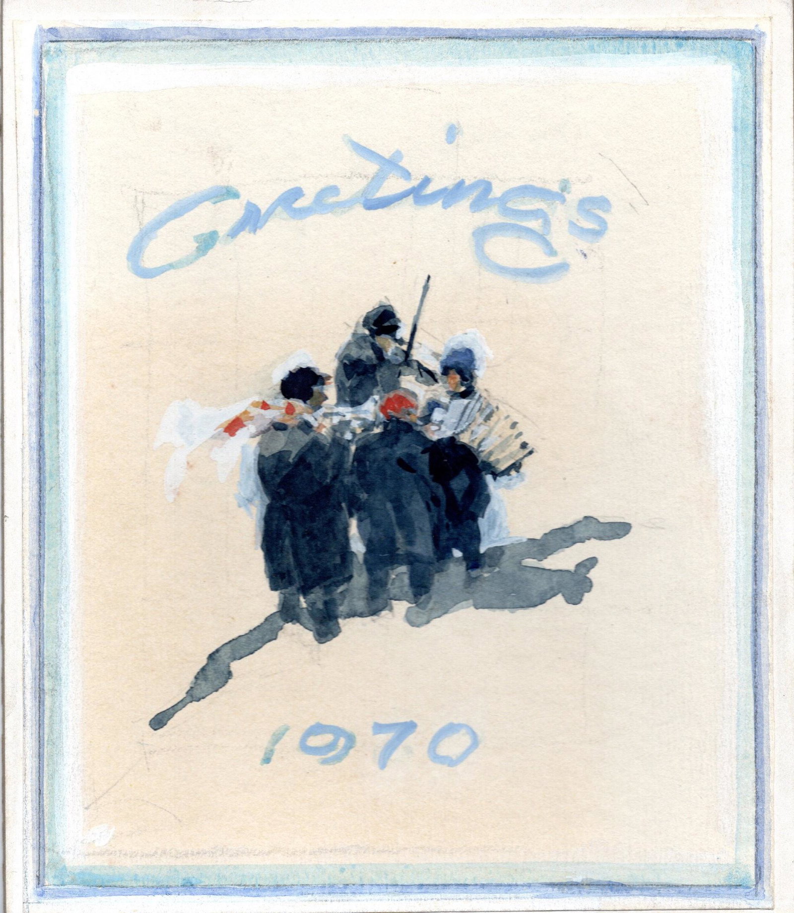 Dudley Summers (1892 - 1975): "Greetings, 1970"; 1970; Gouache on Board; 7" x 5.75"; Signed on Verso; Unframed
