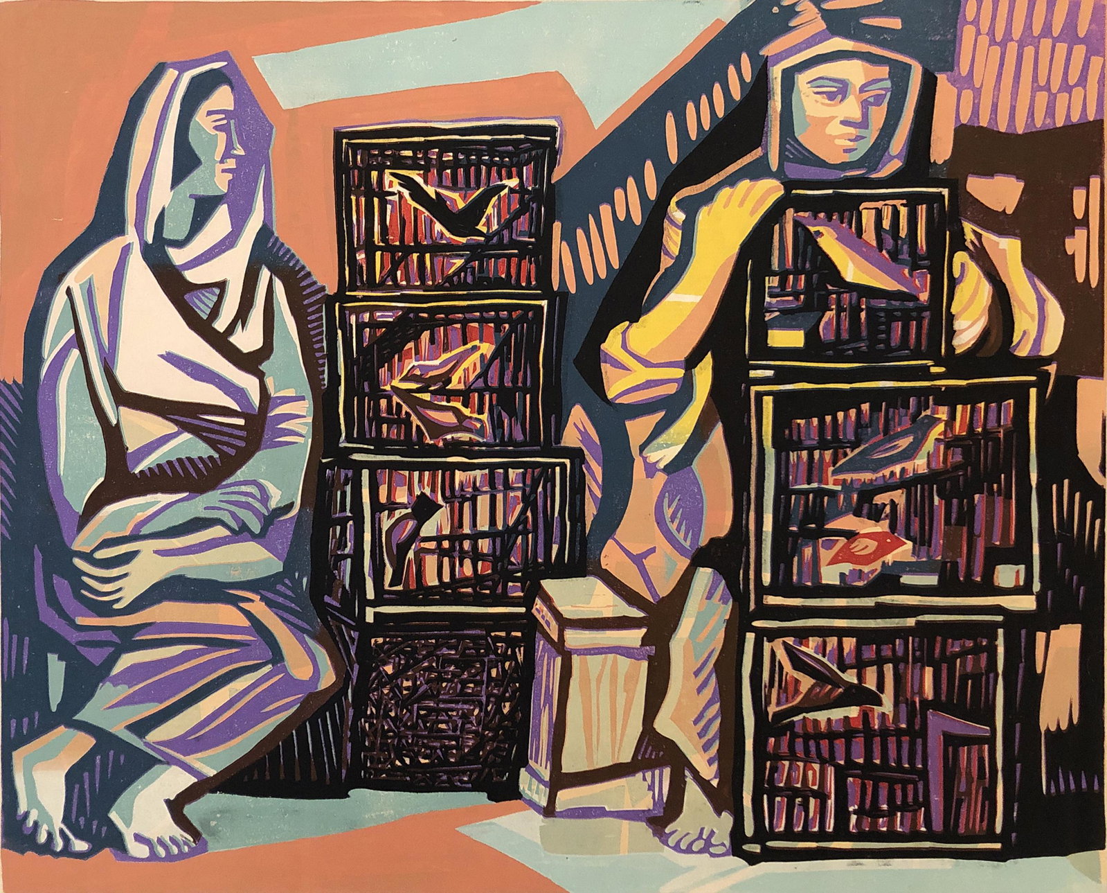 Alfredo Zalce (1908 - 2003): "Pajareras - Edition 50/60"; 1971; Serigraph; 20" x 23.25"; Signed Lower Right; Unframed.