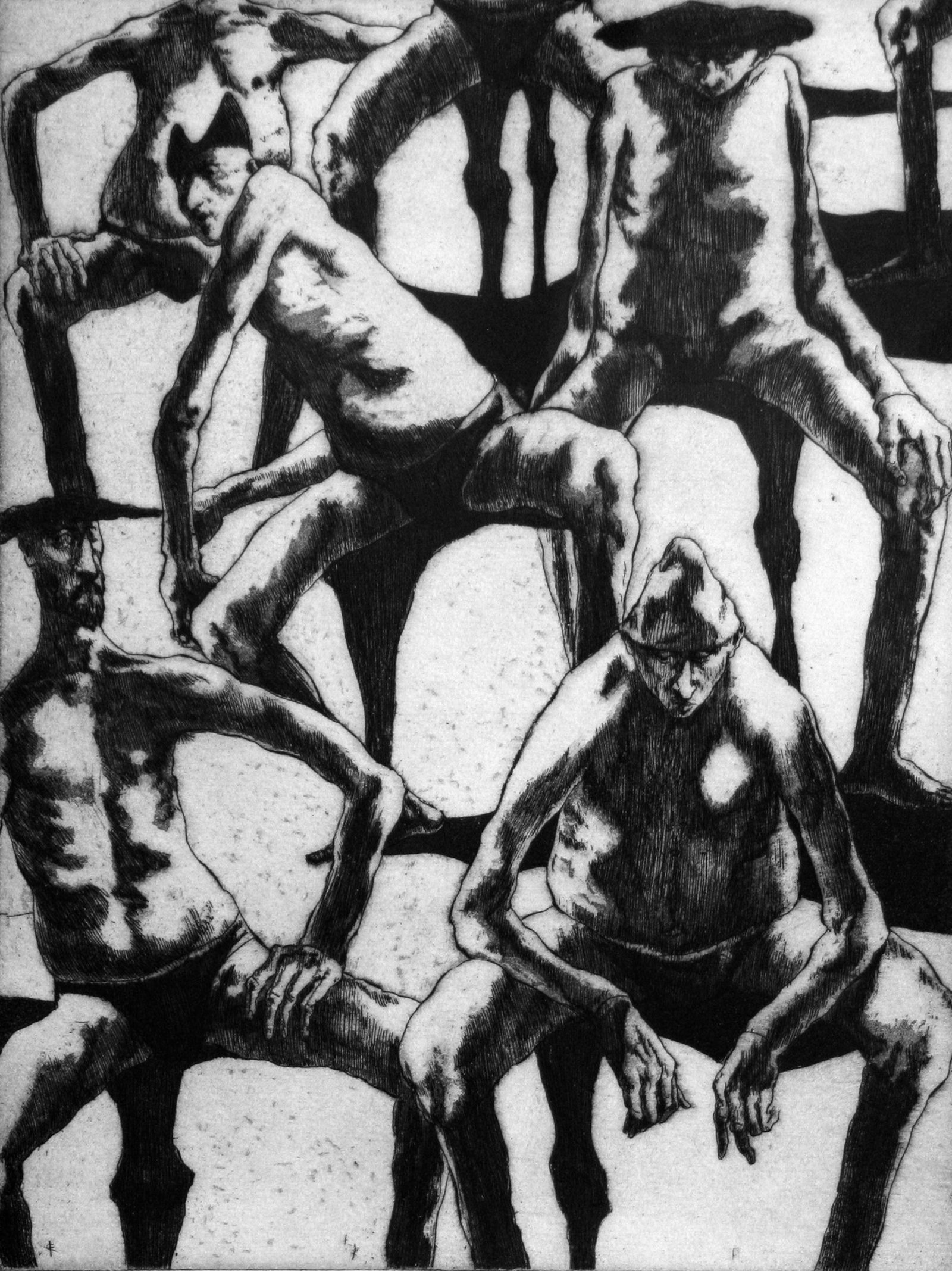 John Fenton (1912 - 1977): "Personages - Edition 12/50"; c. 1970; Drypoint Etching; 12" x 9"; Signed Lower Right; Framed (under glass).