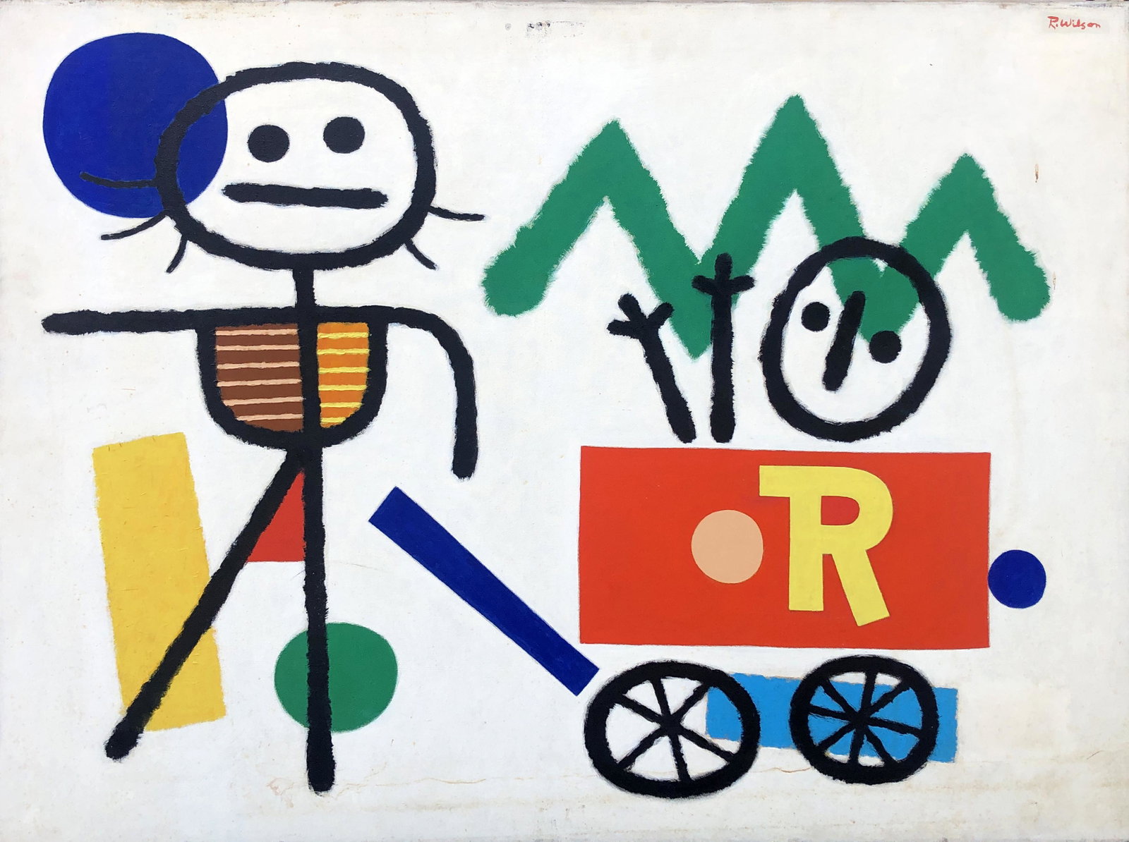 Reginald Wilson (1909-1993): "R"; c. 1960; Acrylic on Canvas; 30.25" x 40"; Signed Upper Right; Note: minor wear and smudges overall.