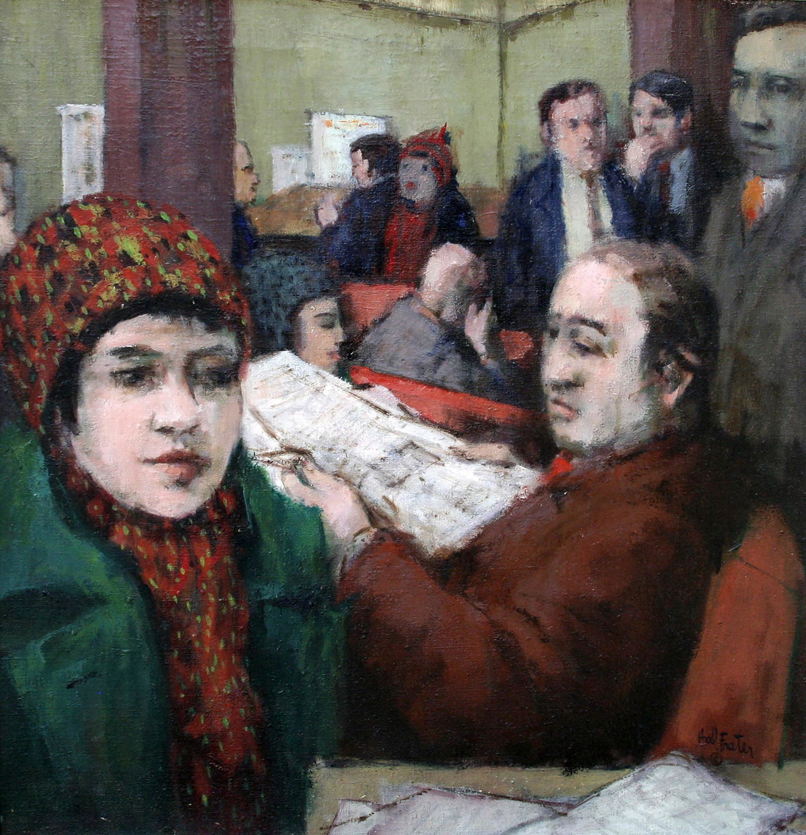 Hal Frater (1909 - 2006): "The Jury Pool"; 1977; Oil on Linen; 21" x 20"; Signed Lower Right; Framed.
