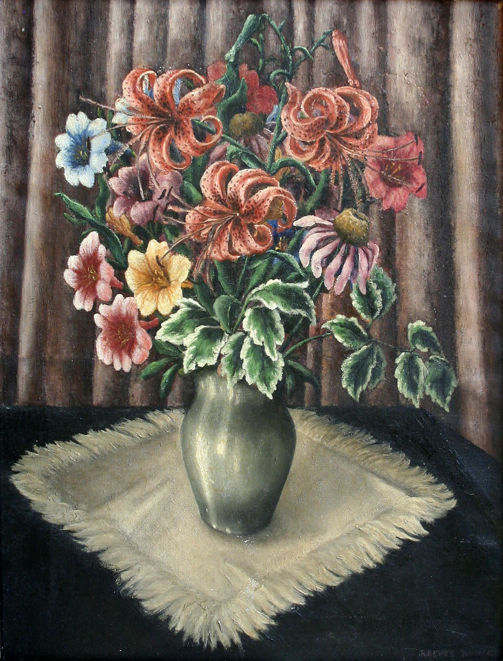 Reeves Brace (1898-1932): "Flowers"; c. 1925; Oil on Canvas; 19.5" x 15.5"; Signed Lower Right; Framed.