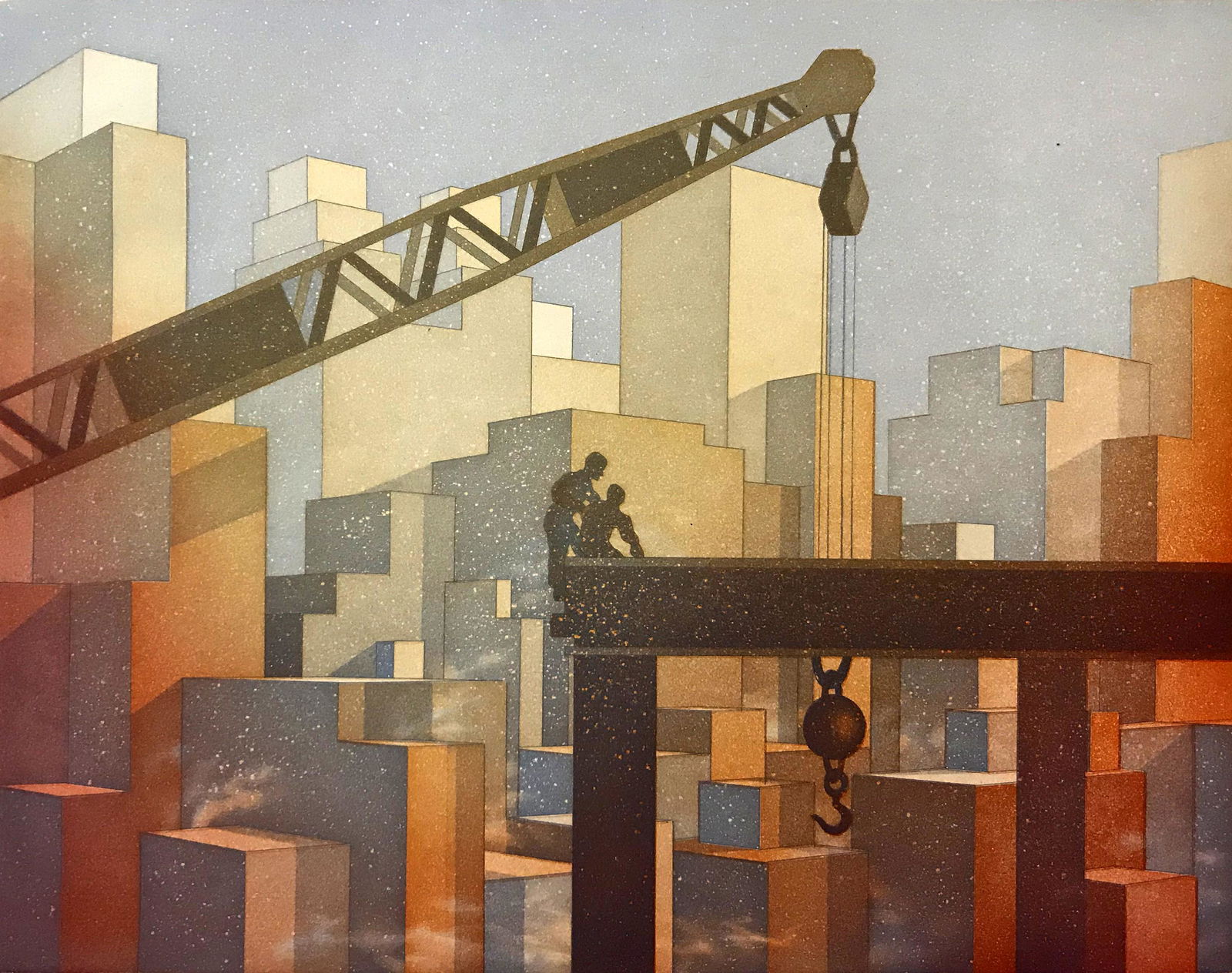 Philippe Lejeune (B. 1951): "Construction - New York City" Edition 'Specimen'; c. 1970; Lithograph; 11.5" x 14.75"; Signed Lower Right; Unframed.
