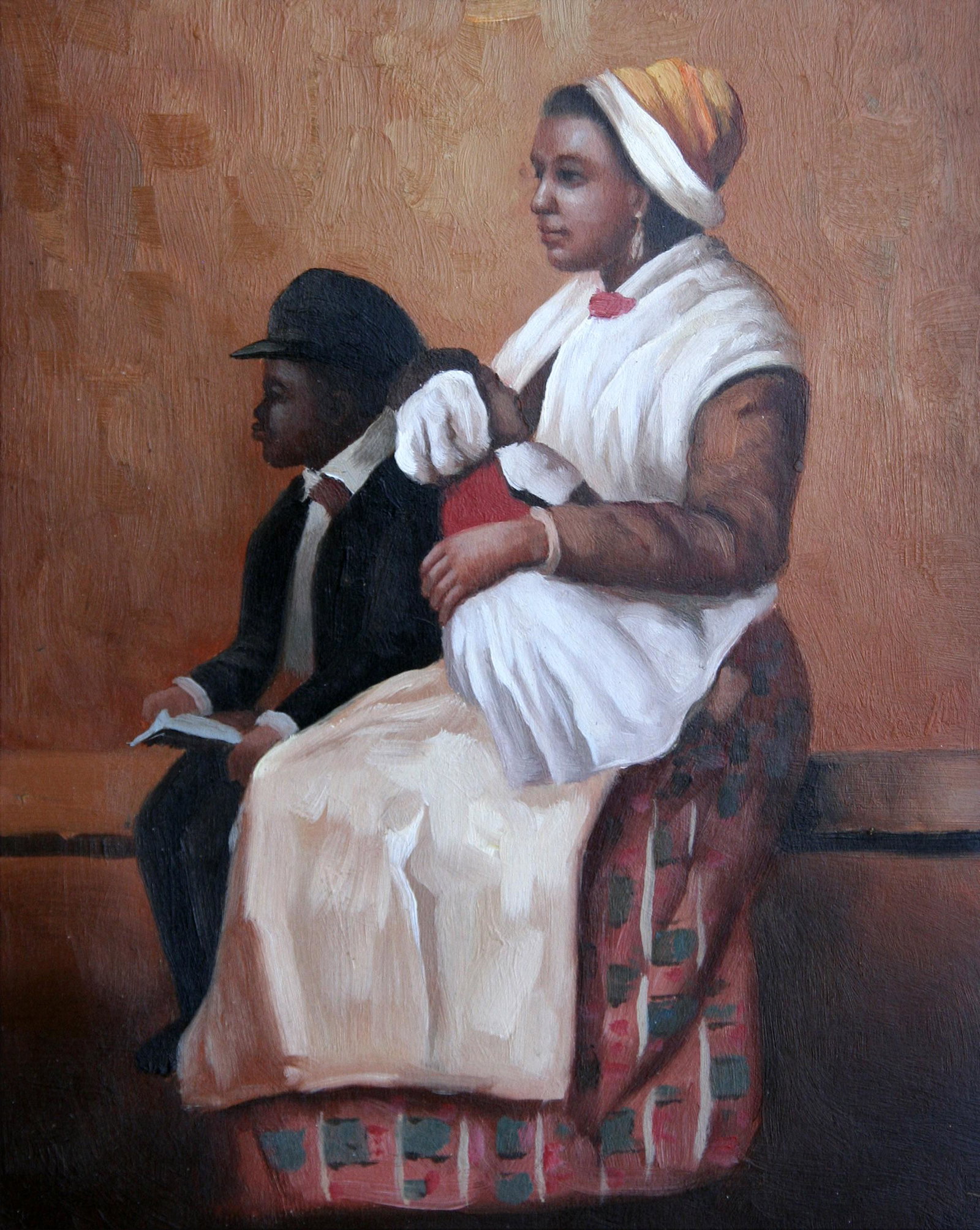 Unknown: "Mother Nursing"; 20th century; Oil on Board; 9.5" x 7.5"; Unsigned; Framed.
