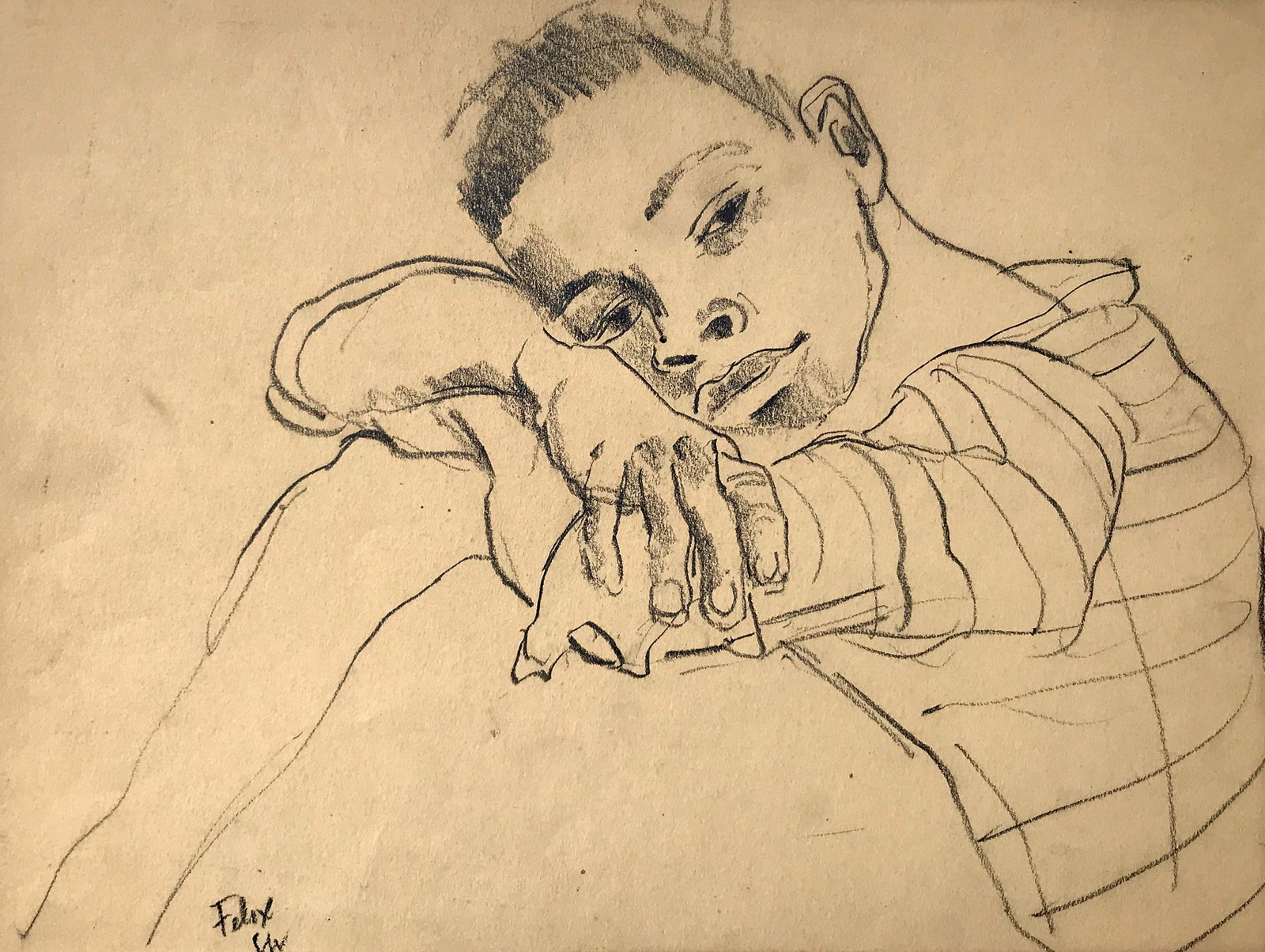 Louis Wolchonok (1898 - 1973): "Felix"; c. 1960; Graphite on Paper; 10.75" x 13.5"; Signed Lower Left; Unframed.