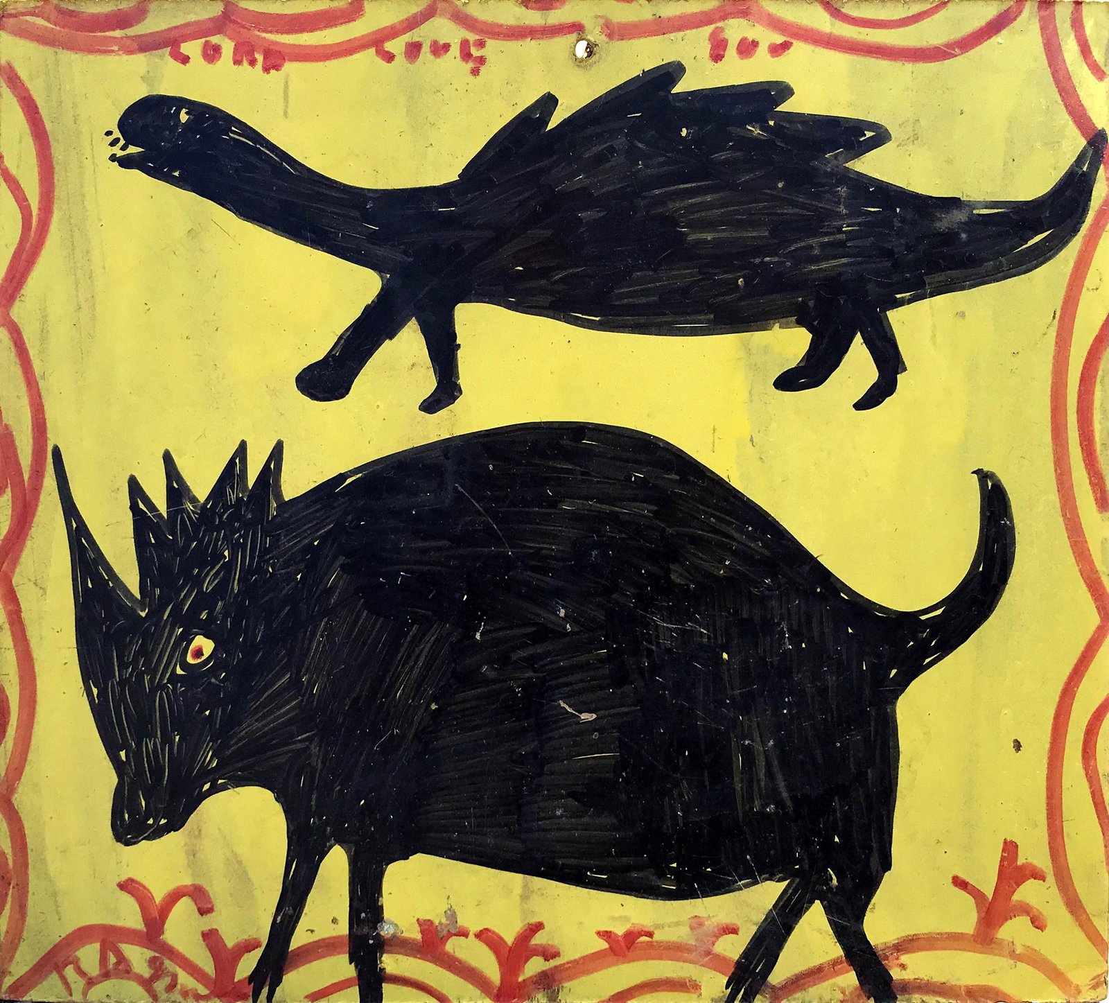 R.A. Miller (1912 - 2006): "Lord Love God"; c. 1990; Marker on Board; 12.75" x 16"; Signed Lower Left; Unframed; Note: hole in upper center