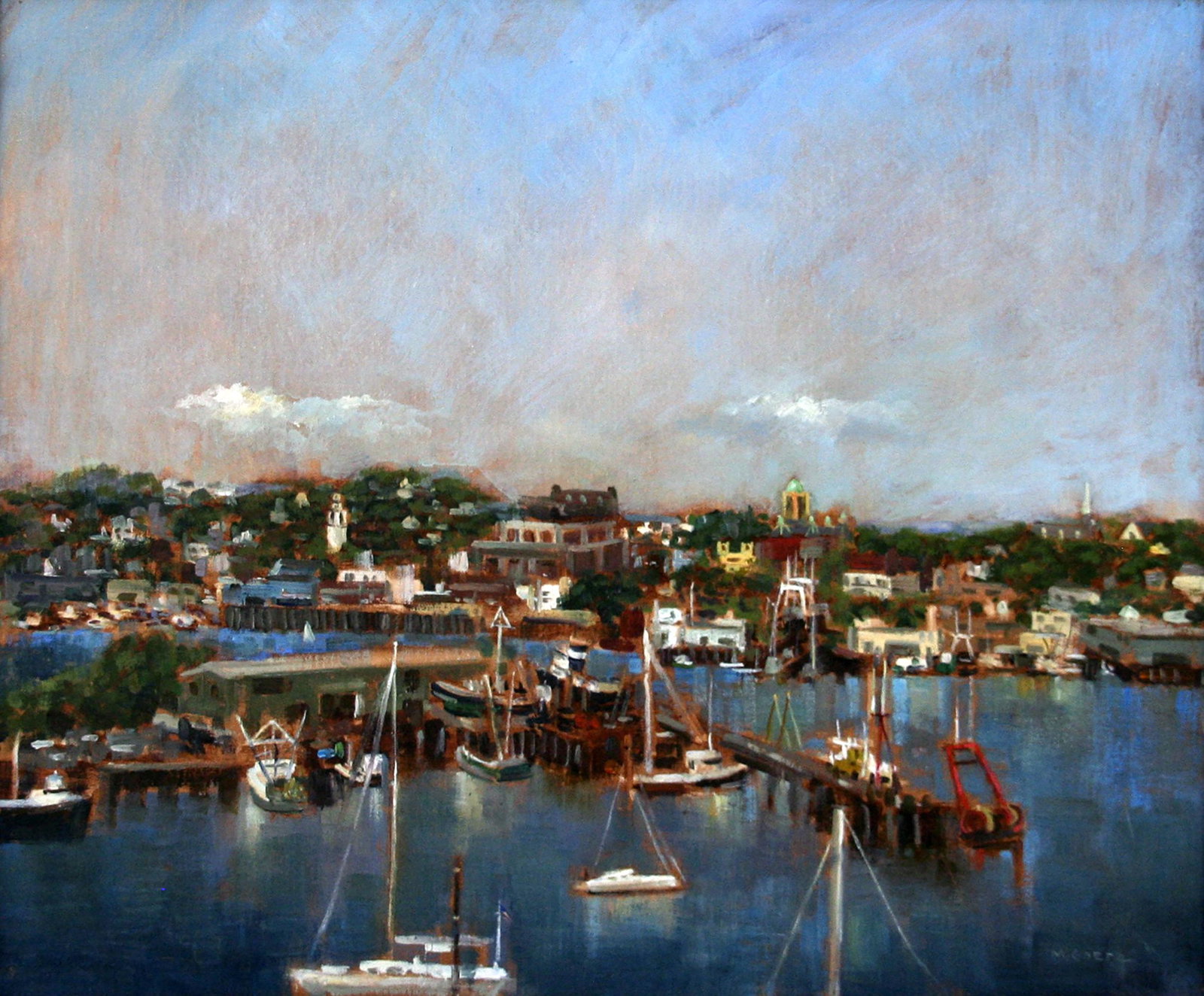 Mary Anna Goetz (b. 1946): "Rockport Harbor"; c. 1989; Oil on Canvas; 20" x 24"; Signed Lower Right; Framed.