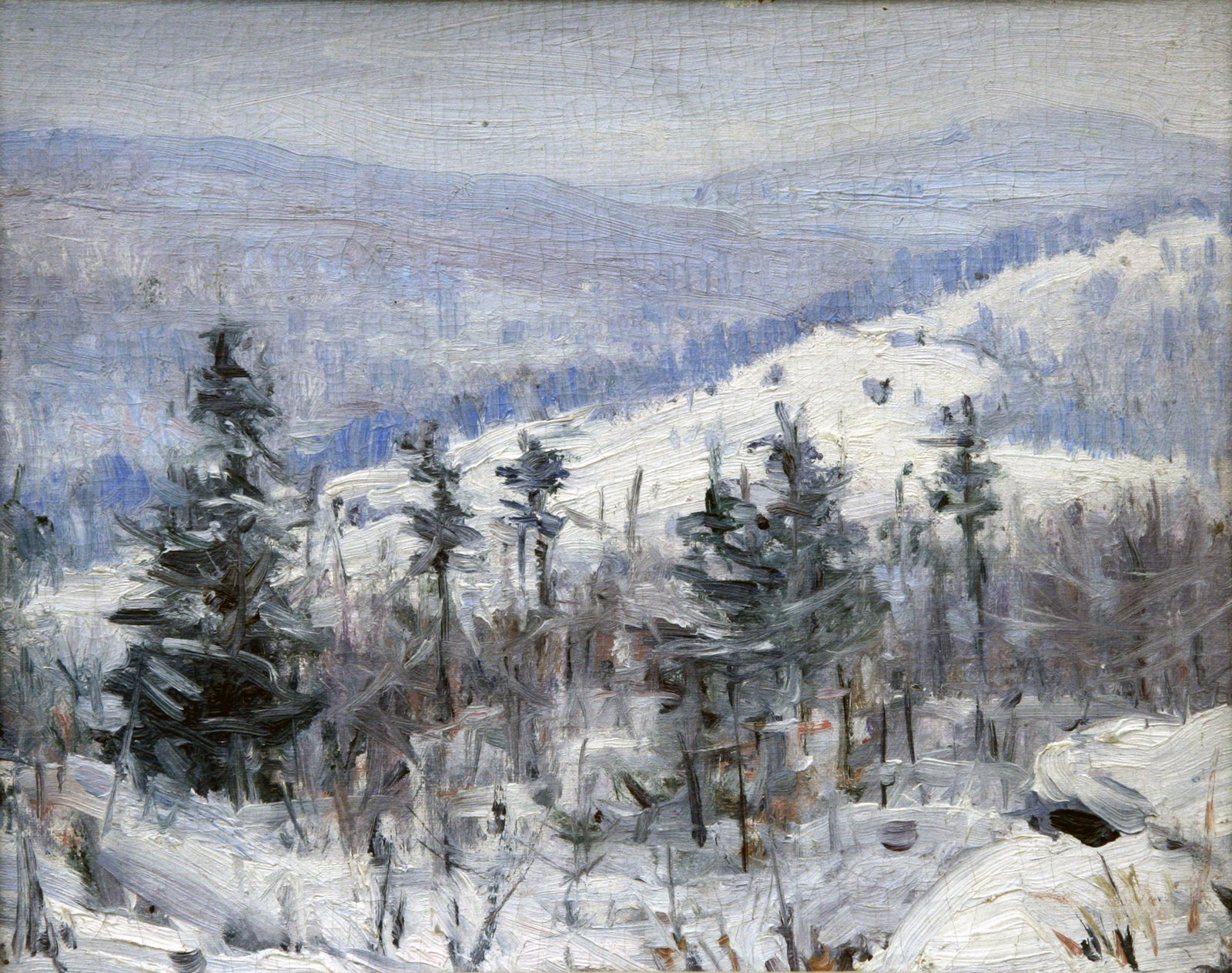 Zulma Steele (1881 - 1979): "Ohayo Mountain in Winter"; c. 1950; Oil on Board; 8" x 10"; Signed on Verso; Framed.
