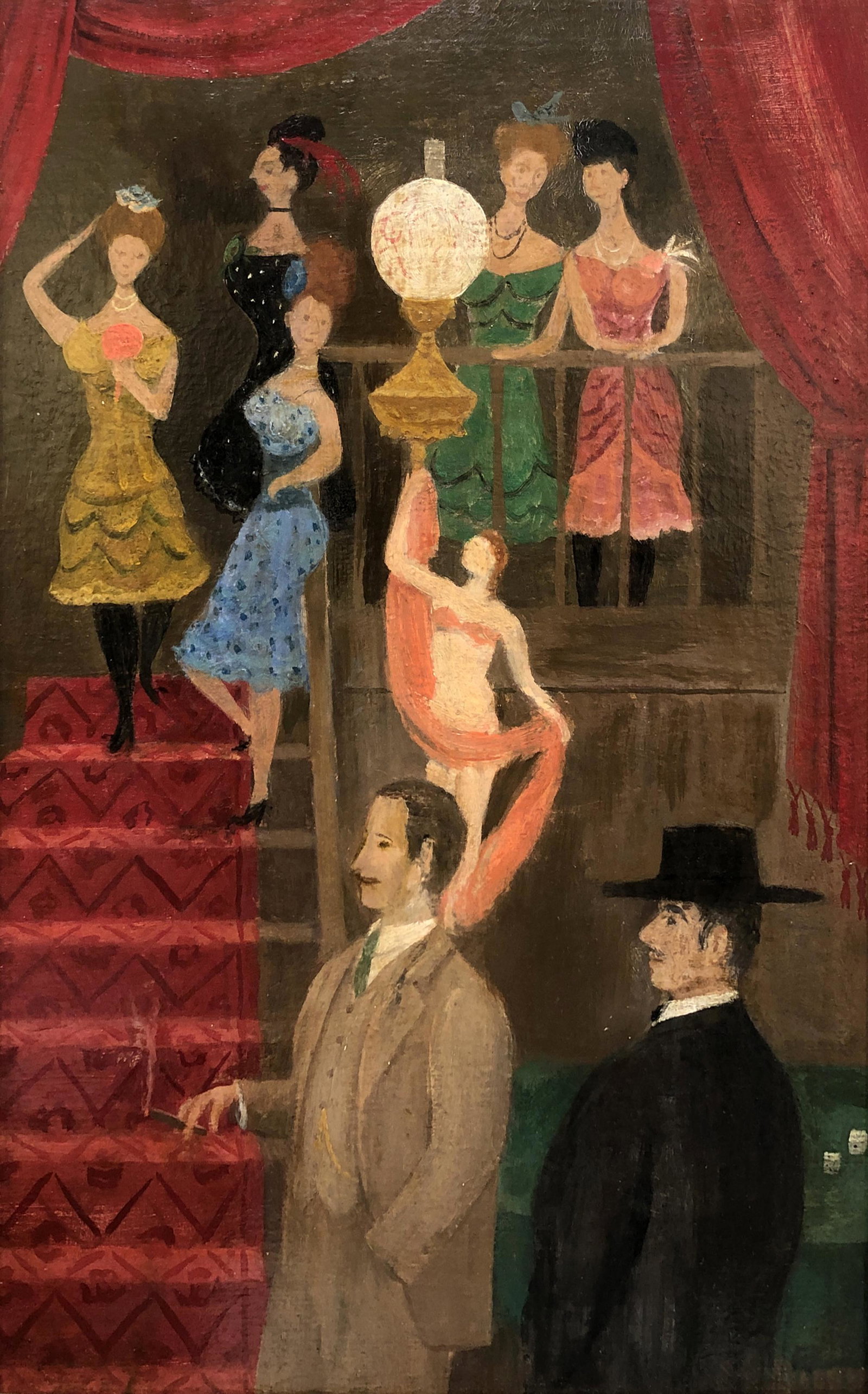 Doris Lee (1908-1983): "Harvey Girls - Bar Room"; c. 1945; Oil on Board; 15.5" x 9.75"; Signed Lower Right; Framed; Note: "Associated American Artists" label on verso; includes December 3, 1945 Life Magazine issue where it 