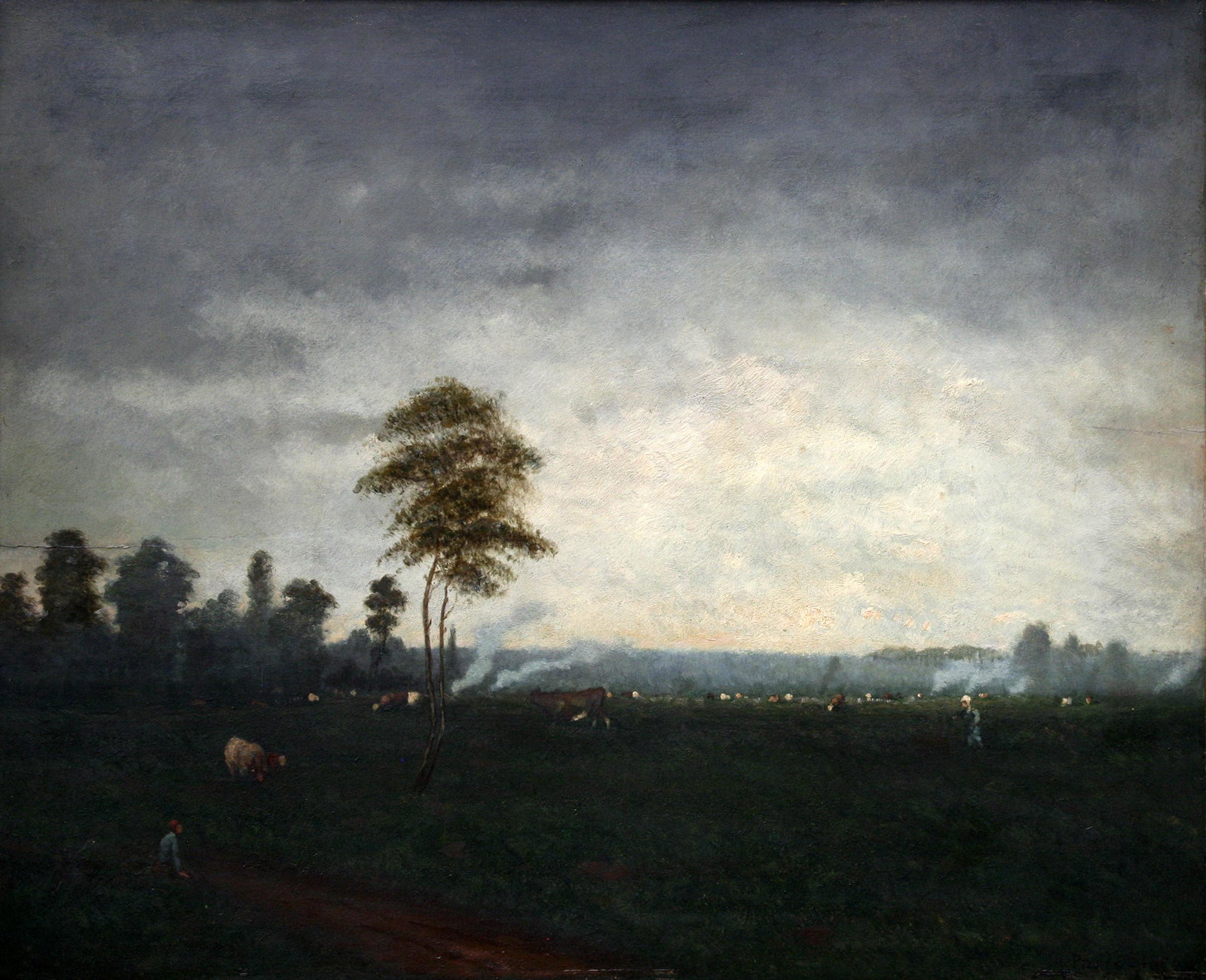 Georges Bonnemaison (French, d. 1885): "Bucolic Landscape - Paris"; 1874; Oil on Wood Panel; 21" x 26"; Signed Lower Right; Framed; Note: original gilt frame.