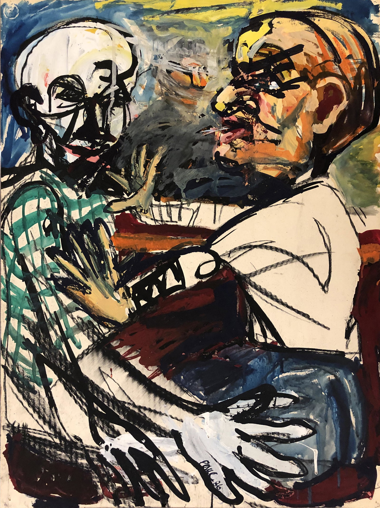 Paul Naylor: "Two Men at the Woodstock Pub"; 1986; Mixed Media; 30" x 22"; Signed Lower Center; Unframed.