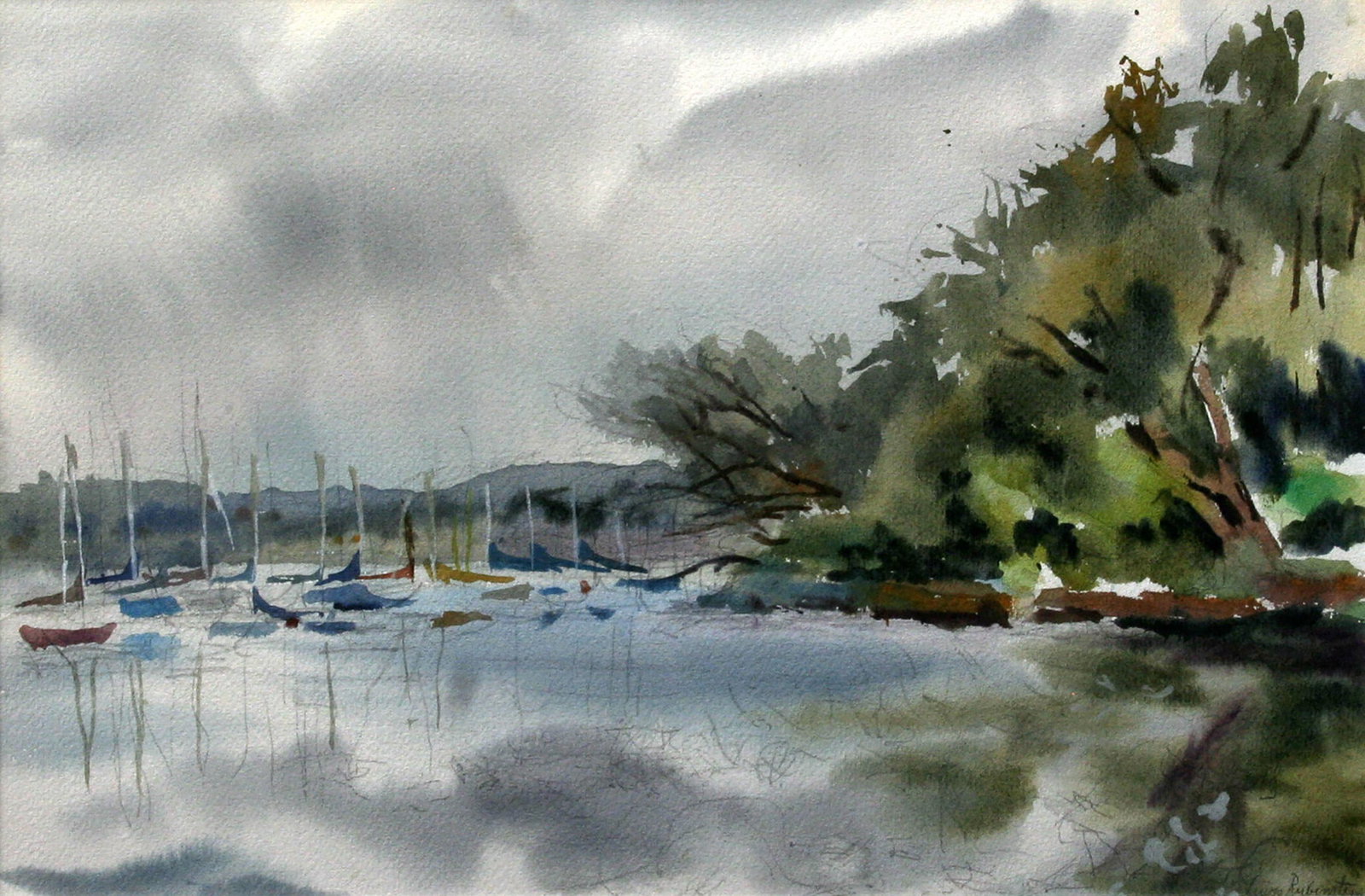Lewis Rubenstein (1908 - 2003): "Norrie Point - Staatsburg, NY"; c. 1980; Watercolor on Paper; 14.25" x 21.5"; Signed Lower Right; Framed (under glass).