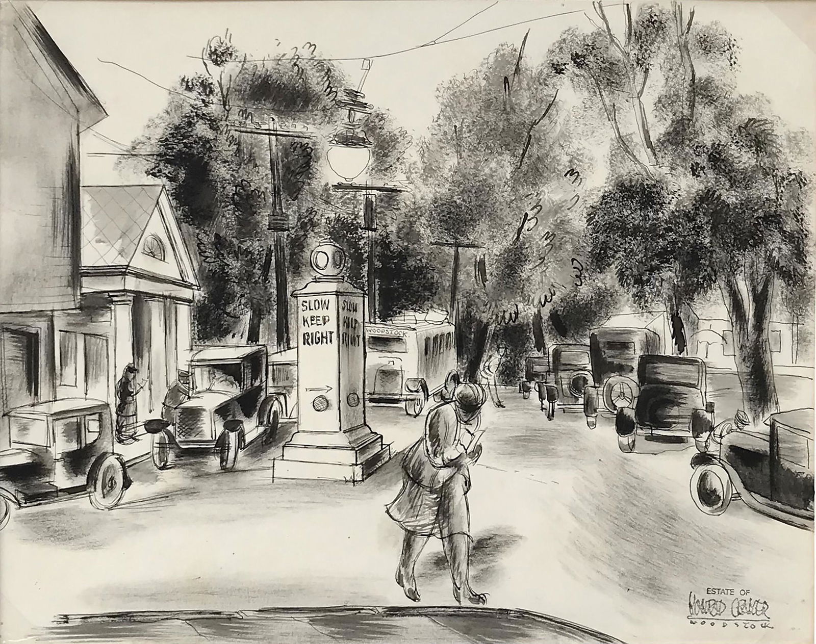 Konrad Cramer (1888 - 1963): "Woodstock Village Green"; c. 1925; Ink on Paper; 8.5" x 10.75"; Estate Stamp Lower Right; Unframed.