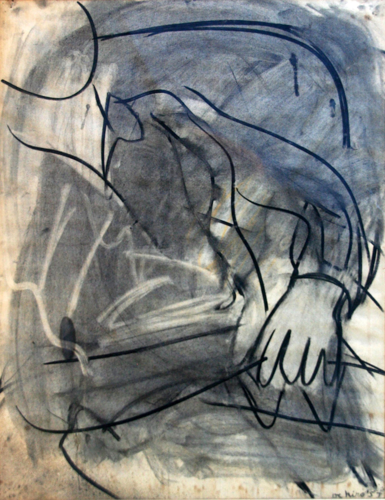 Robert de Niro Sr. (1922-1993): "Seated Man"; 1957; Charcoal and Wash on Paper; 24" x 19"; Signed Lower Right; Framed (under glass); Note: "Zabriskie Gallery, NYC" label on verso.