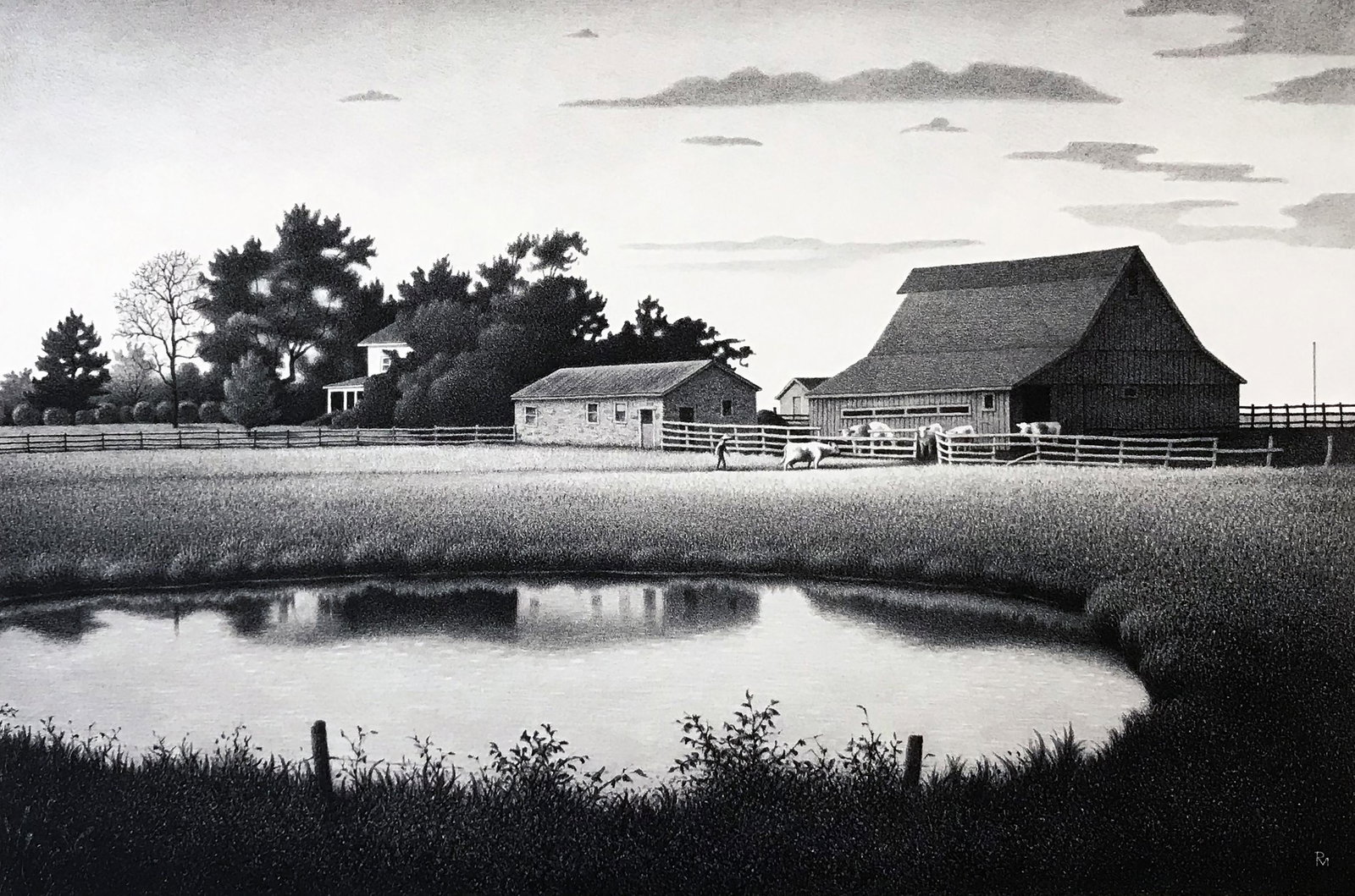 Roger Medearis (1920 - 2011): "Spring Fed Pond" Edition 61/50; 1994; Stone Lithograph; 12" x 18"; Signed Lower Right; Unframed.