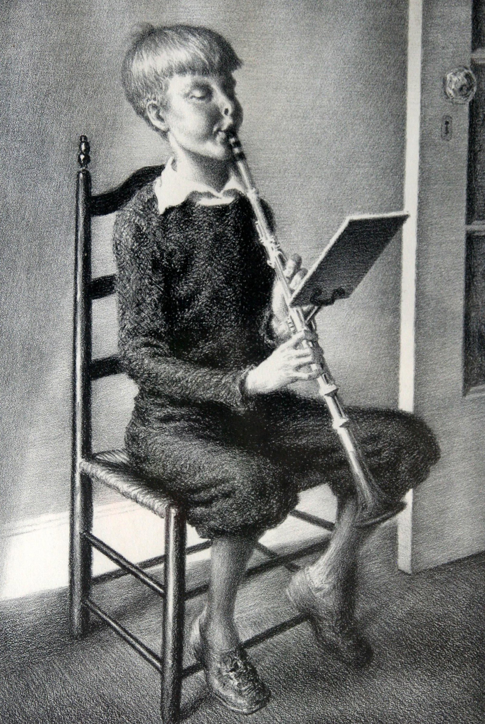 James Chapin (1887 - 1975): "Afternoon Practicing"; c. 1927; Lithograph; 12.5" x 9"; Signed Lower Right; Framed (under glass).