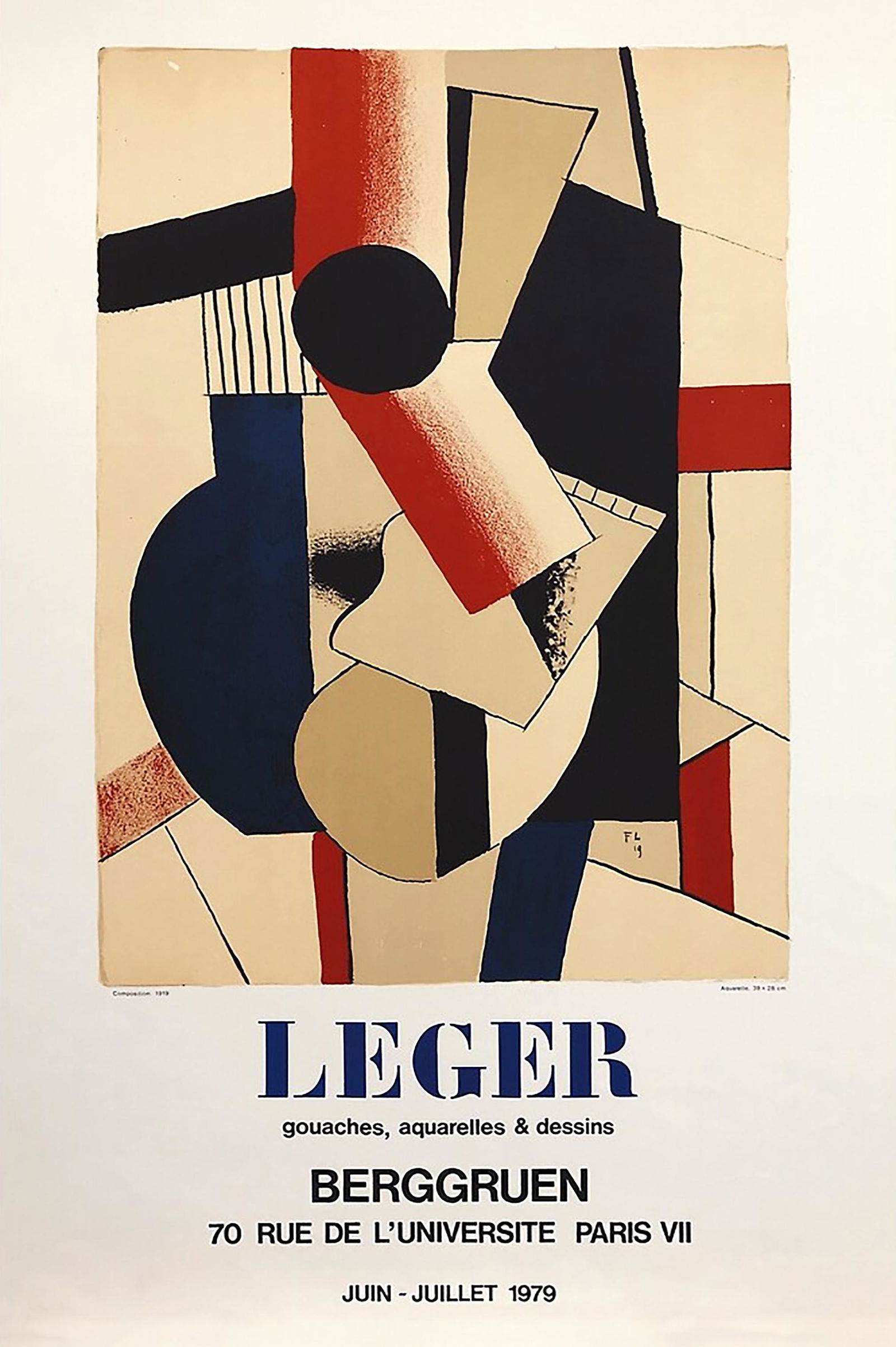 Fernand Leger: "Leger: gouaches, aquarelles, dessins - 1979 - Berggruen - Exhibition Poster"; 1979; Lithograph; 29" x 16.5"; Unframed; Note: from the estate of Karl Fortess