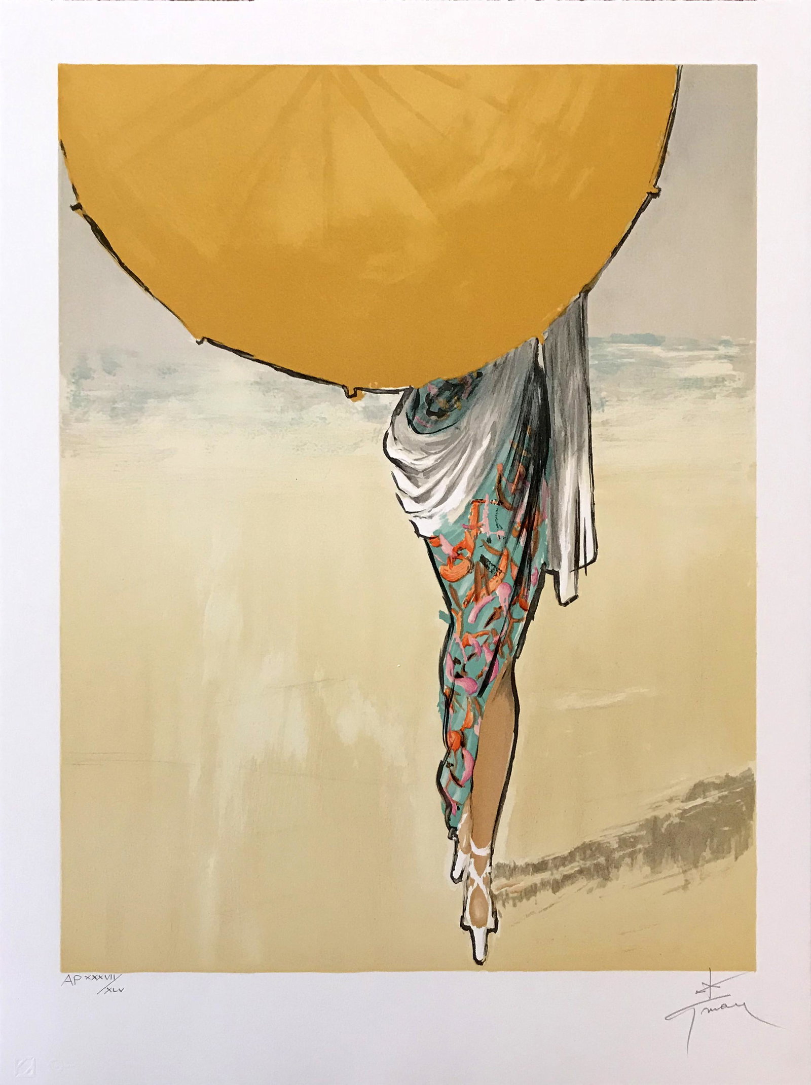 Rene Gruau (1909 - 2004): "Le Parasol" Edition 37/45; 1990; Lithograph; 22.75" x 17.5"; Signed Lower Right; Unframed.