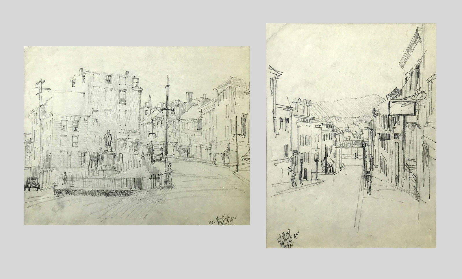 Louis Wolchonok (1898 - 1973): LOT OF TWO: A. "7 A.M. - Water Street, Newburgh, NY"; 1932; Graphite on Paper; 8.25" x 10.5"; Initialed Lower Right; Unframed / B. "2nd Street, Newburgh, NY"; 1932; Graphite on Paper; 10.5" x 8"; Init