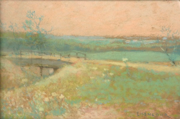 Edward Gustav Eisenlohr - Summer Bridge: Name: Edward Gustav Eisenlohr Artist Date: 1872-1961 Title: Summer Bridge Date of piece: c.1910 Medium: pastel Signature: lower right Size: 6x8.5 Framed: yes R