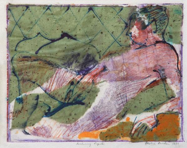 Leslie Bender - Reclining Figure: Name: Leslie Bender Artist Date: 1952- Title: Reclining Figure Date of piece: 1989 Medium: monotype/mixed media Signature: lower right Size: 8x10 Framed: yes R