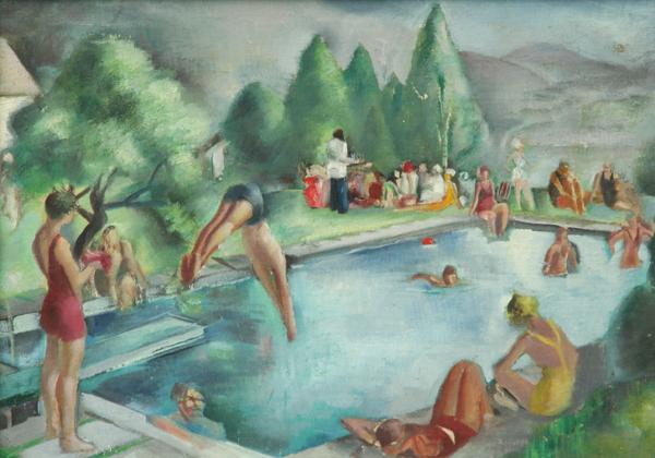John Striebel - Summer at Fairfield: Name: John Striebel Artist Date: 1892-1962 Title: Summer at Fairfield Date of piece: c.1945 Medium: oil on board Signature: unsigned Size: 10x14 Framed: yes No