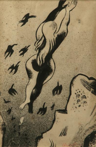 William Gropper - Flying: Name: William Gropper Artist Date: 1897-1977 Title: Flying Date of piece: nd Medium: lithograph Signature: lower right Size: 8.5x5.25 Framed: yes Notes: C