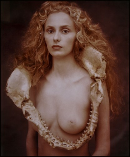 Joyce Tenneson - Nude with Shark Jaw: Name: Joyce Tenneson Artist Date: 1945- Title: Nude with Shark Jaw Date of piece: c.1995 Medium: color polaroid Signature: N/A Size: 23.25x19 Framed: yes Reser
