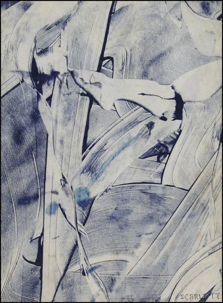 Rolph Scarlett - Untitled Abstract in Blue: Name: Rolph Scarlett Artist Date: 1889-1984 Title: Untitled Abstract in Blue Date of piece: c.1950 Medium: monotype Signature: lower right Size: 11x8.5 Framed: yes