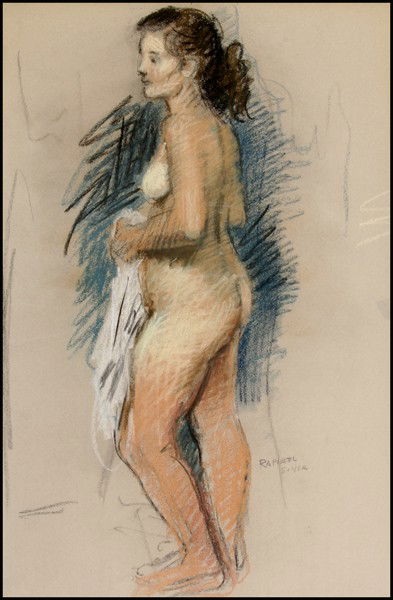 Raphael Soyer - Standing Nude: Name: Raphael Soyer Artist Date: 1899-1987 Title: Standing Nude Date of piece: nd Medium: pastel on paper Signature: lower right Size: 23.5x15.5 Framed: yes No