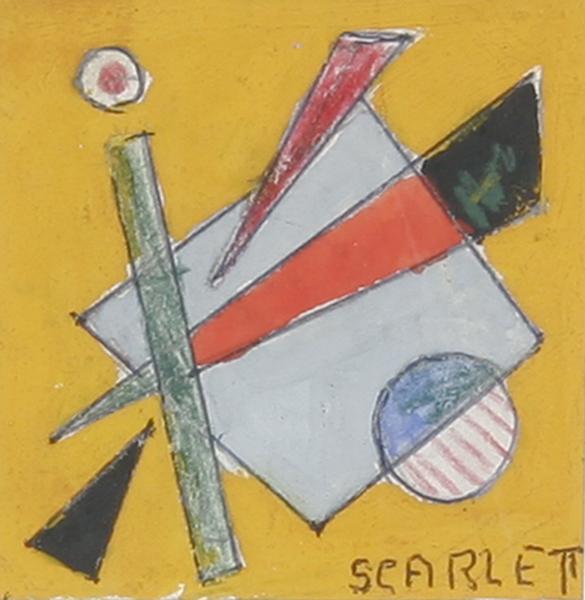 Rolph Scarlett - Untitled Abstract with Yellow Bac: Name: Rolph Scarlett Artist Date: 1889-1984 Title: Untitled Abstract with Yellow Background Date of piece: nd Medium: mixed media Signature: lower right Size: 3x3 Framed: