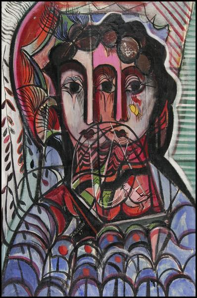 Nahum Tschacbasov - Duplicity in Full Force: Name: Nahum Tschacbasov Artist Date: 1899-1984 Title: Duplicity in Full Force Date of piece: 1947 Medium: oil on canvas Signature: lower center Size: 29.5x19 Framed: